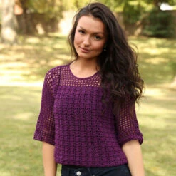 Plymouth Yarn 3357 Shell And Openwork Crochet Pullover PDF